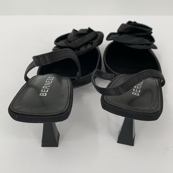 Berness Camellia black satin pumps shoe d'orsay kitten heel back strap new 10 - Picture 6 of 7